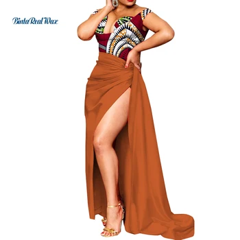 Африканские женские длинные платья из хлопка Bazin Riche, вечерние платья Paty с восковым принтом, сексуальная африканская одежда с V-образным вырезом длиной до пола, Wy9746