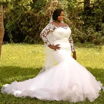 Африканское кружевное платье-русалка Robe Mariee Sexy Illusion с длинным рукавом, открытые свадебные платья Vestido De Noiva