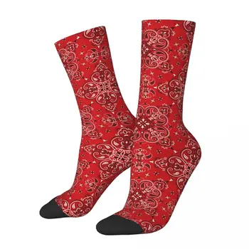 Баскетбольные носки с рисунком Пейсли в стиле хип-хоп, красные носки средней длины из полиэстера в стиле бохо для женщин и мужчин, впитывающие пот