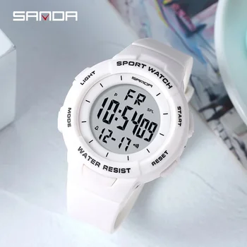 Бренд SANDA 2023, модные спортивные женские часы, водонепроницаемые электронные часы со светодиодной подсветкой, повседневные часы, женские часы Relogio Feminino 6006