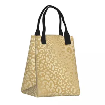 Бумажный пакет для ланча, водонепроницаемая изолирующая сумка, сумочка с золотистым леопардовым фоном для офисного работника, студентки