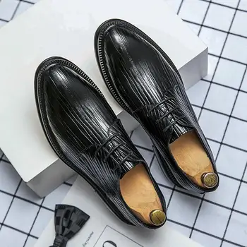 Весенняя мужская обувь, британский Корейский молодежный костюм, Черная деловая официальная одежда, повседневная мужская кожаная обувь больших размеров с круглым носком, молодежная