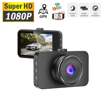 Видеорегистратор с двойным объективом 1080P Full HD Камера автомобиля WiFi Автомобильный видеорегистратор ночного видения Парковочный монитор заднего вида GPS Видеорегистратор Черный ящик