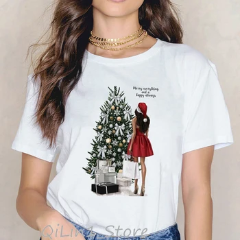 Винтажная футболка женский Рождественский подарок harajuku kawaii топы Рождественская футболка camiseta mujer уличная одежда друзья футболка одежда