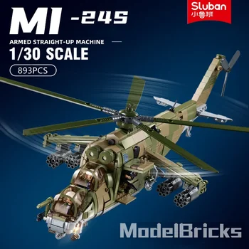 Военный MOC B1137 MI-24S 3 В 1 Вооруженный транспортный вертолет Модель машины 893 шт. Строительные блоки Кирпичные игрушки для детей в подарок