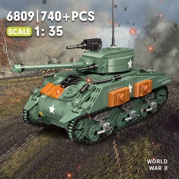 Вторая мировая война Военная серия M4 Sherman Средний танк Собирайте украшения Строительные блоки Кирпичи Игрушки Подарки