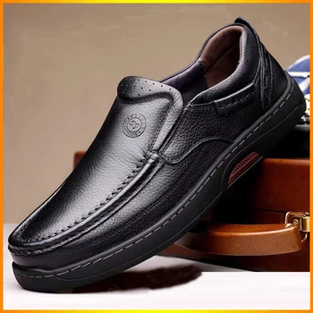 Высококачественная мужская обувь ручной работы из натуральной кожи, Лоферы, деловые туфли без застежки, Классические мягкие мокасины, мужская обувь на плоской подошве