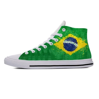Горячая Бразилия Бразильский флаг, Патриотическая Забавная модная Повседневная тканевая обувь с высоким берцем, легкие Дышащие Мужские И женские кроссовки с 3D принтом