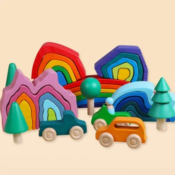 Горячие Детские игрушки, деревянные блоки, Радужные Укладчики, игрушки для детей, Креативные Радужные Строительные блоки, Развивающие Игрушки для детей