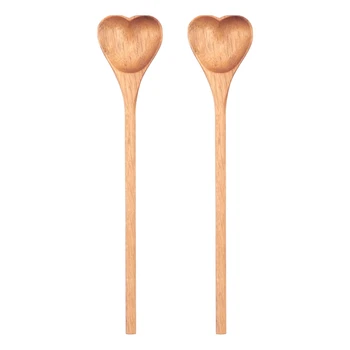 Деревянные ложки в форме сердца (2шт) - Маленькие деревянные ложечки для приправ, соли, сахара