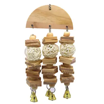 Деревянные подвесные жевательные игрушки для домашних животных, ротанговый мяч, деревянный блок, лестница для лазания с колокольчиками для большого Среднего Маленького попугая