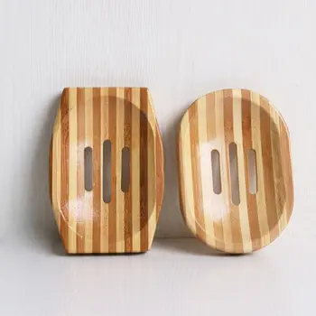 Деревянный мыльница Прочный квадратный круглый держатель для мыла Сливной бамбуковый слив для ванной комнаты