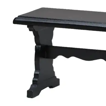 Деревянный стол для кукольного домика в масштабе 1/12, миниатюрный черный мини-столик ручной работы, компьютерный стол, мебель для сцены 