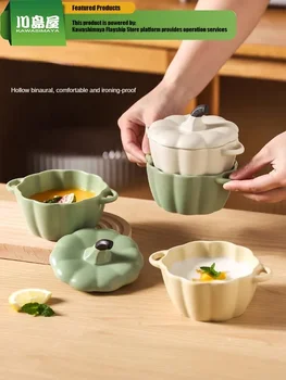 Детская миска для яиц KAWASIMAYA для приготовления на пару, миска для дополнительного питания для детей с крышкой, керамическая миска для яичного супа и тушенки с двойным ухом