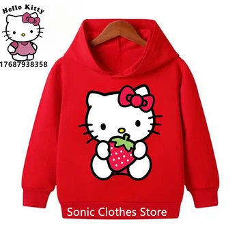 Детская одежда Толстовка Hello Kitty Детский бренд, толстовка для мальчиков и девочек, модный пуловер, детская одежда для детей от 3 до 12 лет