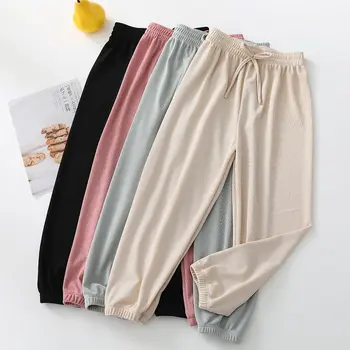 Детские брюки для девочек / мальчиков, прохладные летние Тонкие однотонные детские брюки из полиэстера с широкой полосой талии, свободные детские брюки с широкими штанинами