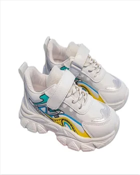 Детские кроссовки для бега, Новинка осени 2023 года, спортивная обувь для девочек, Кожаная мягкая подошва, Повседневная обувь для мальчиков, Черно-белая, Размер 26-37