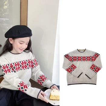 Детские свитера 2023 Новый зимний Брендовый дизайн, Рождественские вязаные свитера для девочек