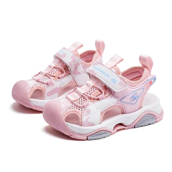 Детские спортивные сандалии с розовыми камуфляжными носками для девочек, летние Новинки 2023 года, подростковая противоскользящая детская мода для мальчиков, крутая повседневная обувь
