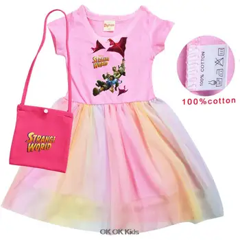 Детское платье Disney Strange World, хлопковые платья с длинным рукавом для маленьких девочек с сумкой, костюм для маленьких девочек на 2, 4, 10 лет