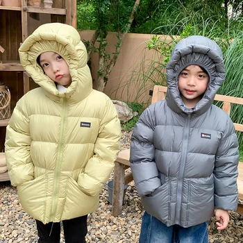 Детское пуховое пальто в корейском стиле, толстая куртка, осенне-зимнее новое детское пальто с капюшоном для мальчиков и девочек, модный детский пух