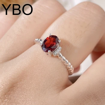 Дизайнерские кольца YBO из стерлингового серебра 925 пробы с витыми регулировками для женщин с натуральным драгоценным камнем Красный гранат CZ Свадебные кольца для свиданий