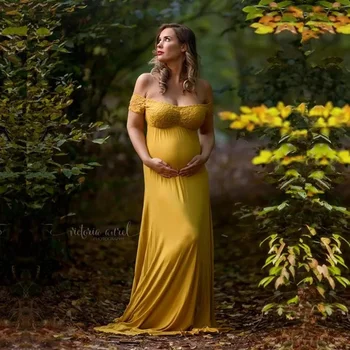 Длинное платье для беременных из Джинджер Джерси для фотосессии с вырезом лодочкой, реквизит для фотосессии для беременных, длинные платья, кружевное платье для беременных