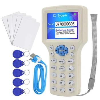 Дубликатор RFID-считывателя, 10-частотный программатор смарт-карт NFC 125 кГц 13,56 МГц, зашифрованный декодер, доступный для записи Ключ