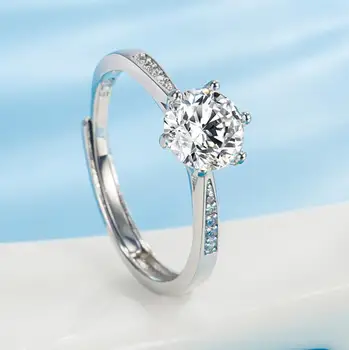 Есть марка S925 Чистое твердое серебряное кольцо 925 пробы, пасьянс с шестью Когтями, обручальные кольца с лабораторным бриллиантом 2 карата Для женщин, Ювелирное кольцо S925