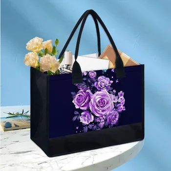 Женская портативная сумка большой емкости с фиолетовой розой и принтом бабочки, повседневные сумки для девочек, Женская сумка для хранения в пригородах 2023