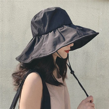 Женская широкополая шляпа, летняя однотонная кепка, японская простая складная повседневная широкополая шляпа, виниловый солнцезащитный крем и широкополая шляпа с солнцезащитным кремом