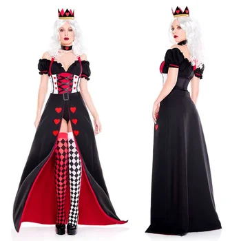 Женский карнавальный костюм Ведьмы на Хэллоуин, костюм Королевы Сердец, костюм Красной королевы, сексуальное платье, головной убор, костюм для маскарада, костюмы