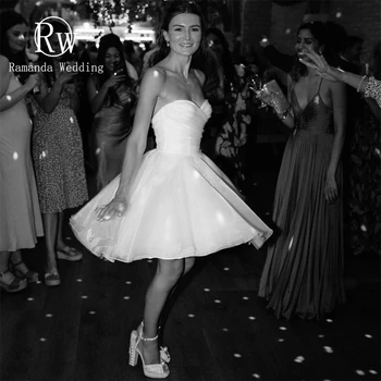 Женское мини-свадебное платье Ramanda Sweetheart длиной выше колена, простое свадебное платье из тюля с открытой спиной крест-накрест, Robe De Mariee