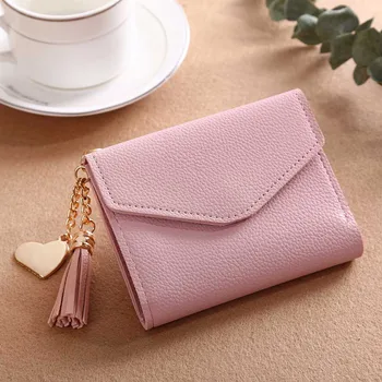 Женщины цепи роскошные любовь бумажник кисточкой кошелек держатели карты сумка подарок на день рождения для девушка 2023 новый розовый PU кожа зажим для денег