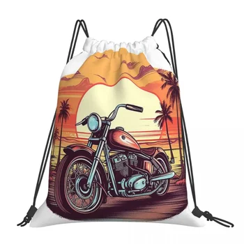 Закат с мотоциклом С пальмами, рюкзак, переносная сумка на шнурке, спортивная сумка с завязками, сумка для книг для мужчин и женщин