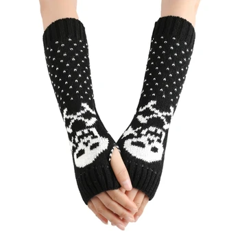Зимние вязаные перчатки, женские перчатки на полпальца, Уличные лыжные велосипедные перчатки