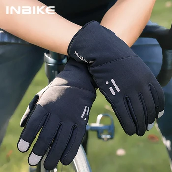 Зимние флисовые велосипедные перчатки INBIKE с сенсорным экраном на весь палец, велосипедные перчатки для езды на велосипеде для мужчин и женщин, ветрозащитные аксессуары для велосипедов