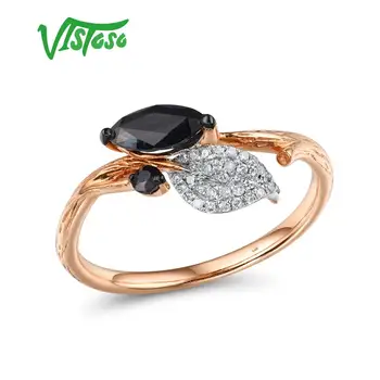 Золотые кольца VISTOSO для женщин, кольцо из натурального розового золота 14 карат 585 пробы, сверкающий бриллиант, синий сапфир, роскошные модные шикарные ювелирные украшения