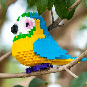 Игрушка для детей Животный мир Синий попугай Попугай Fly Bird Подставка для домашних животных Кукла 3D модель DIY Мини Алмазные блоки Кирпичное здание