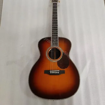 Изготовленная на заказ Гитара ручной работы OM45 Акустические Гитары Темно-коричневого цвета burst AAAA полностью из массива дерева 42 народная гитара