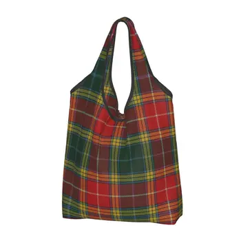 Изготовленная на заказ Шотландская клановая клетчатая сумка для покупок, женские портативные сумки для покупок с продуктами большой емкости