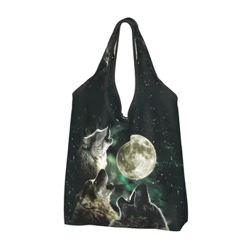 Изготовленные на заказ сумки для покупок Three Wolf Moon От Antonia Neshev DecalGirl Женские Портативные сумки для покупок большой емкости