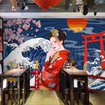 Изготовленные на заказ японские женские обои с изображением гейши, настенная роспись, сценарий японской таверны, картина укие, обои, наклейки на стены