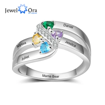 Именное кольцо с 4 камнями стерлингового серебра 925 пробы, кольцо с фианитами, подарок на день рождения, ювелирные изделия для женщин, мать, бабушка, Нана, Жена
