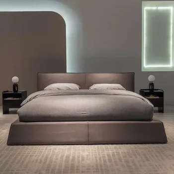 Итальянская минималистичная художественная кровать из матовой ткани, технологичная ткань, минималистичная современная парижская кровать, легкая роскошь и камин в тихом стиле