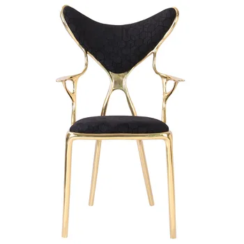 Итальянский легкий роскошный дизайнерский обеденный стул из чистой меди с подлокотником, рабочий стул, модель villa club, одноместный стул для отдыха на заказ