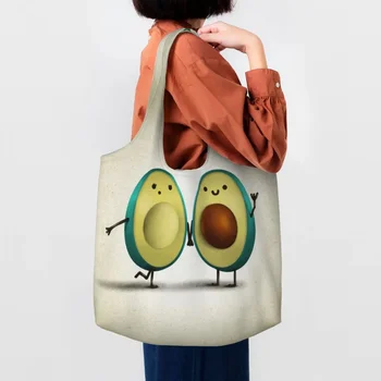 Кавайная сумка для покупок с принтом авокадо Love, портативная холщовая сумка для покупок, фруктовые веганские сумки, сумки для фотографий