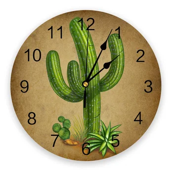 Кактусовое дерево Аризона Изолированная Пустыня Большие Настенные Часы Обеденный Ресторан Кафе Декор Круглые Настенные часы Бесшумное Украшение дома