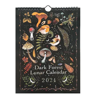 Календарь Темного Леса на 2024 год Креативные Иллюстрированные Настенные Лунные Календари Астрологический Лунный Календарь Бабочка Собака Кошка Календарь грибов