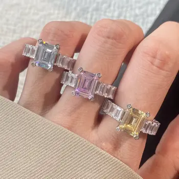 Карачи Европейское и американское кольцо из стерлингового серебра S925 пробы, женское модное, роскошное, прямоугольное 8 *10 цветов